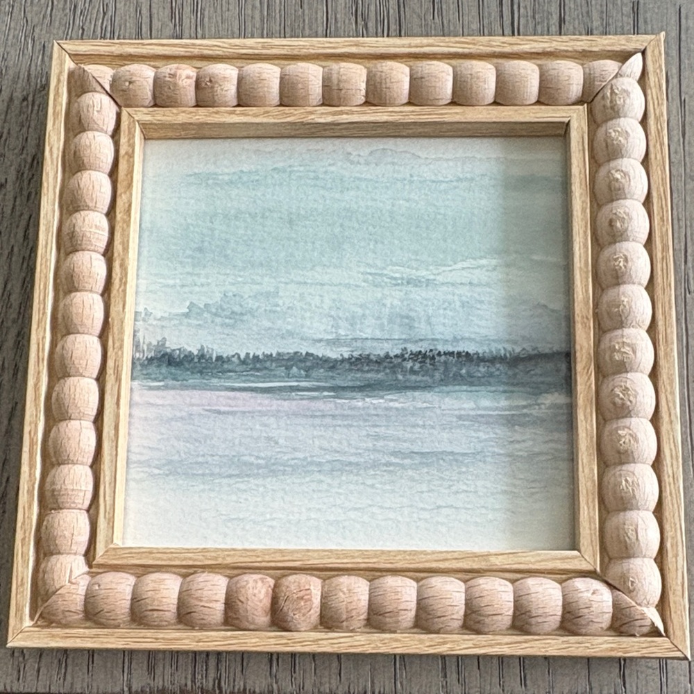 Framed Mini Watercolor in Soft Blue-Green seaside handmade original 4x4